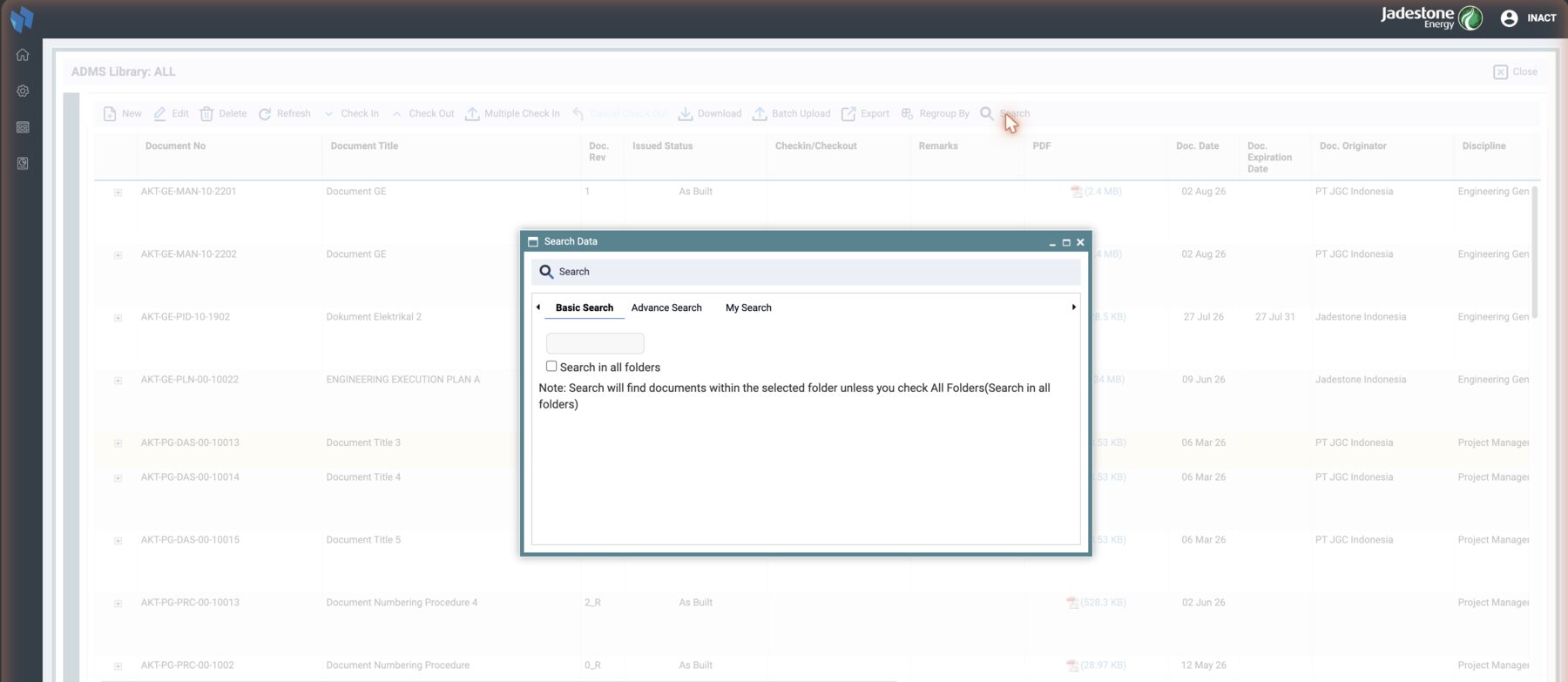 Search Data: Basic Search, Advance Search with field, operator and value, and My Search, the saved patterns from ts_search_pattern