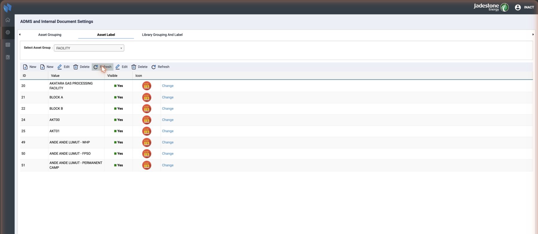 Asset Label: the values of one level, with visibility and icon