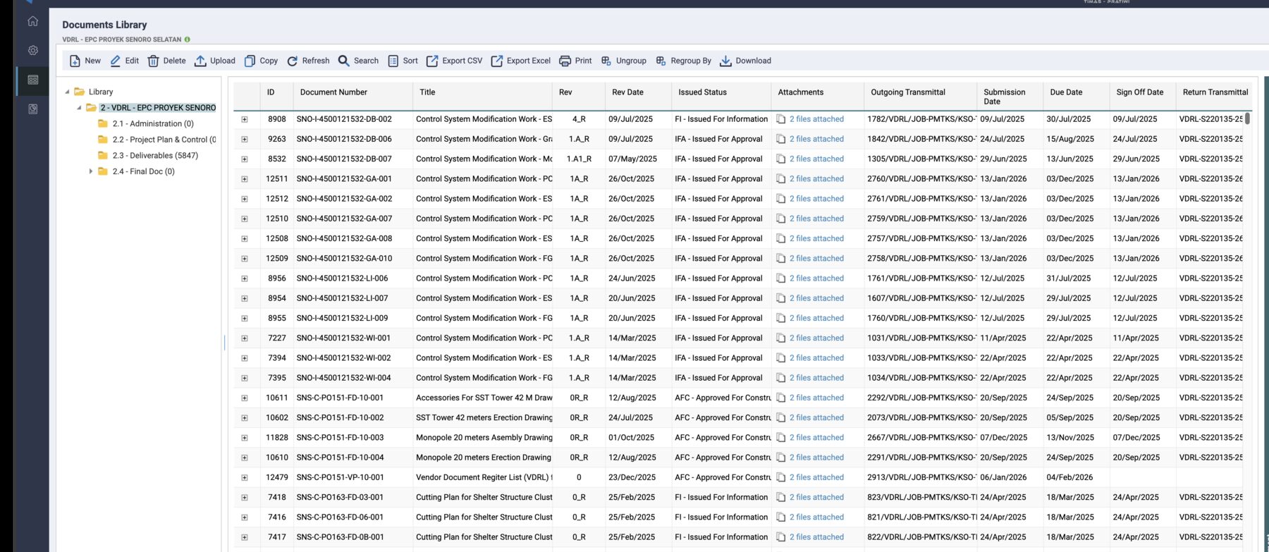 Documents Library on the KTP snapshot: the folder tree, the toolbar, the grid of the selected folder and the collapsed Detail of Document panel on the right