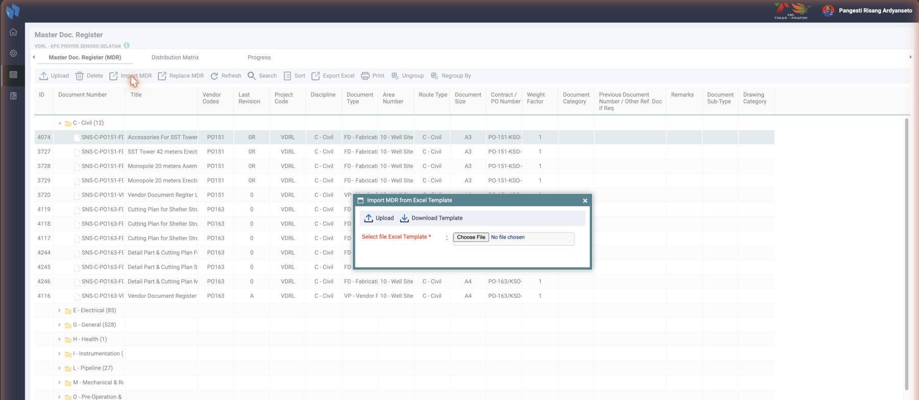 Import MDR from Excel Template: download the template, fill it, upload it