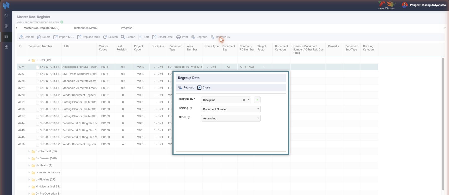 Regroup By: the grouping column, the sort column and the order