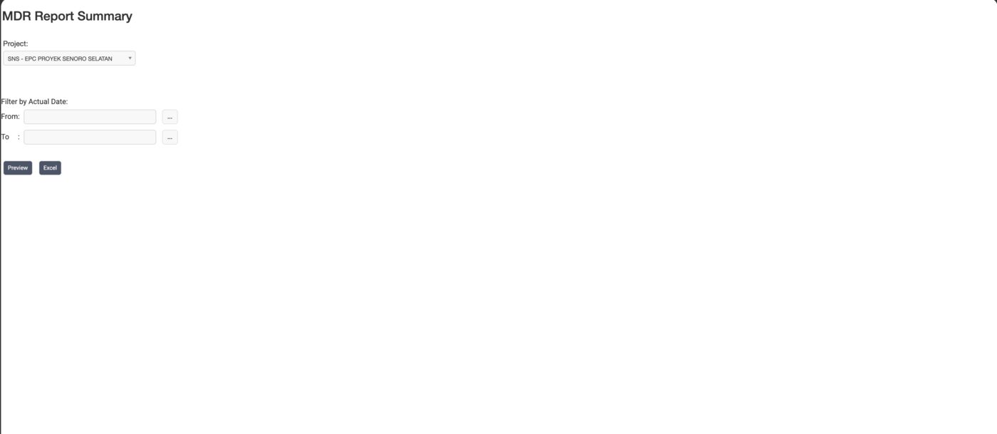 MDR Report Summary, the filter form