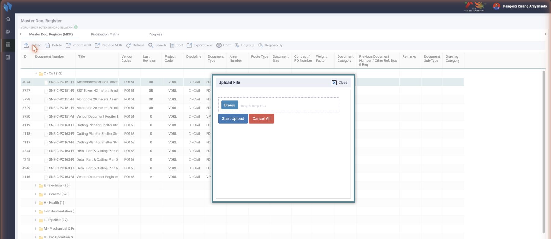Upload: files are dropped here first; the matching to MDR rows happens on the next step