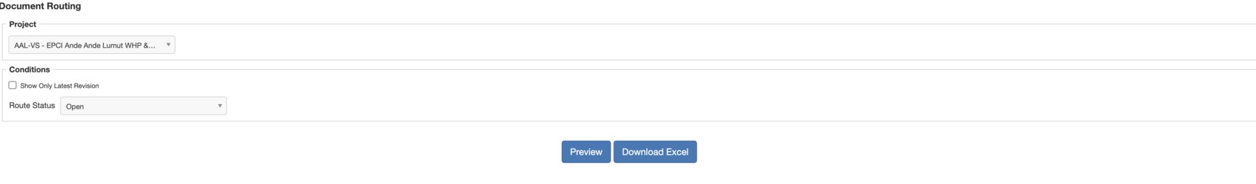 Routing Overdue Summary, the filter form: Project, Show Only Latest Revision, Route Status