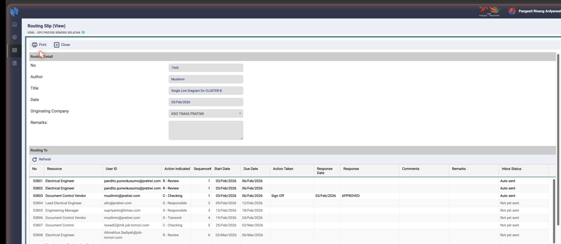 Routing Slip (View): Routing Detail and the Routing To grid